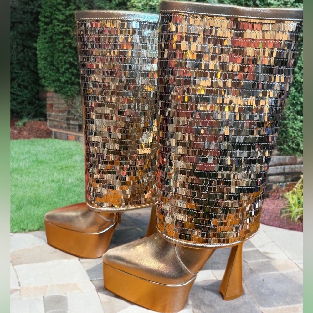 Silver Sequin Platform Boots NWT - image 1